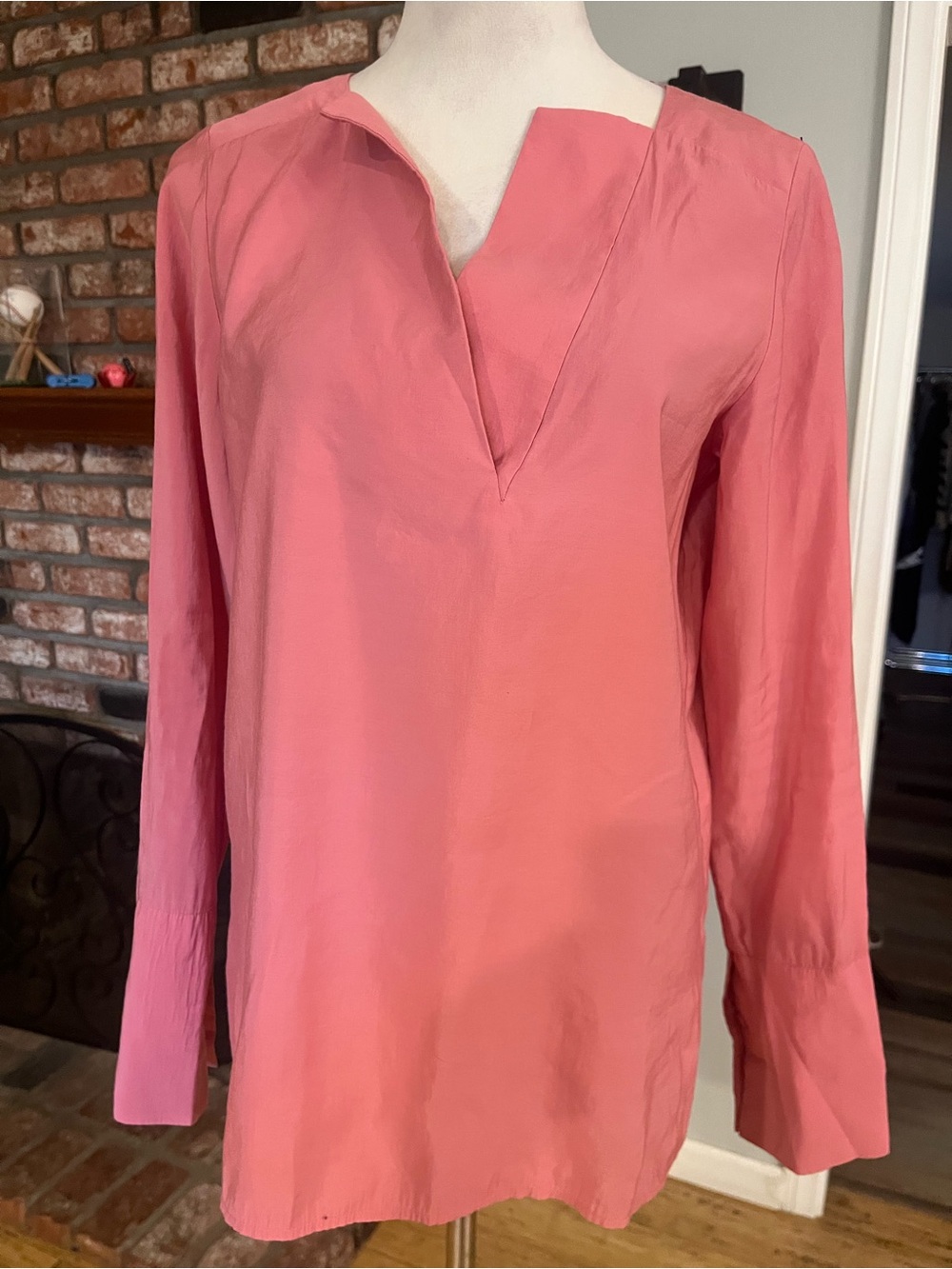 COS Coral Split-Neck Long-Sleeve Tunic